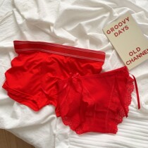 2 pack~Red year of life couple wedding panties incognito men and women pure cotton sexy lace couple double