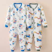 Childrens conjoined pajamas womens autumn and winter 3 childrens cold pajamas big children thick baby warm jumpsuit boys 5