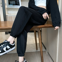 Black sports pants female spring and autumn thin section 2022 new small sub casual pants with thin bouquet kharenwear pants summer