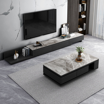 Italian rock board TV cabinet coffee table combination modern simple Nordic small apartment telescopic marble floor cabinet furniture