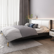 Nordic light luxury shelf double bed Modern simple 1 5m leather bed Second master bedroom wedding bed 1 8 Tatami bed
