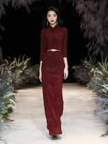 Red evening dress female 2021 new explosive winter banquet temperament host high-end bride toast cheongsam