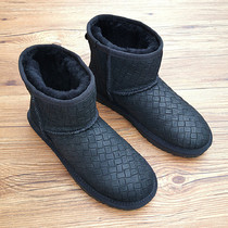  Australian fur one-piece snow boots mens winter plus velvet warm boots leather wool large size Northeast couple cotton shoes