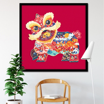 toi dance lion puzzle solid wood custom photo frame Tui national wind art children 233 pieces framed painting hanging wall multicolored background