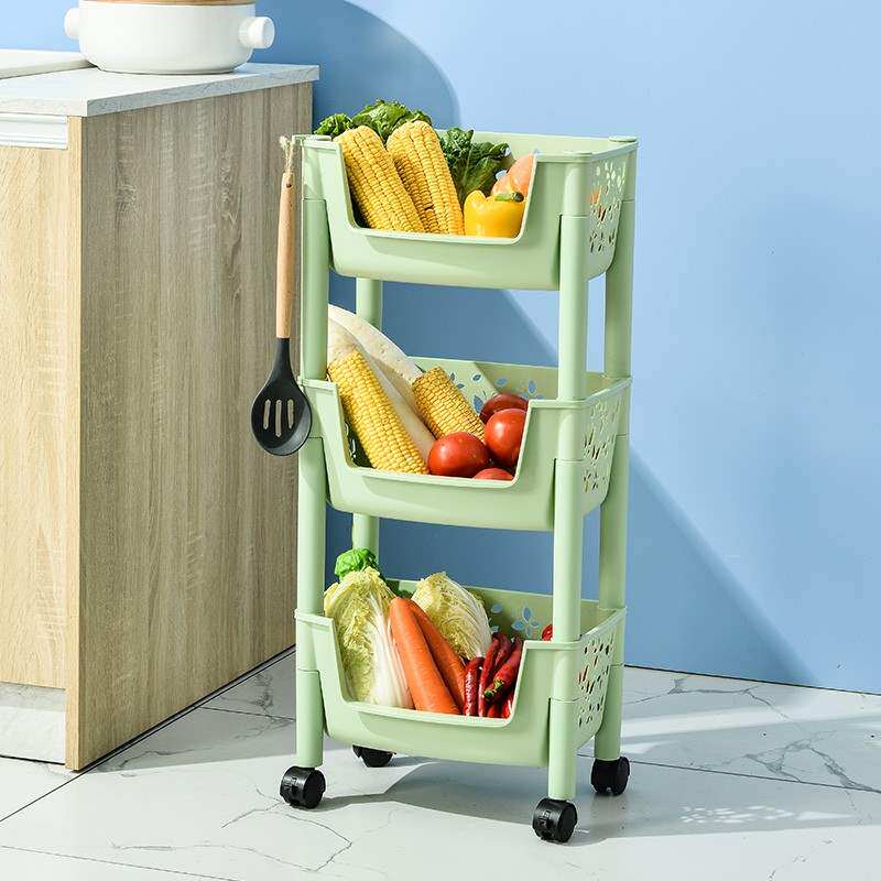 Good shelf kitchen living room bathroom multi-functional multi-storey drop-off wheel basket rack removable plastic collection