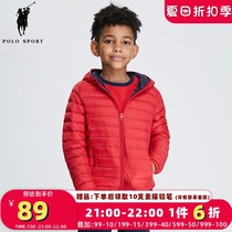 polo sport childrens light down jacket boys jacket 2021 early spring and winter models large children solid color hooded