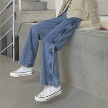 Spring and autumn 2021 new high-waisted jeans female design sense straight loose large size wide leg pants ins tide
