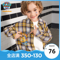 Wang Wang team children long sleeve shirt fashion turned leader checkered shirt autumn new 2-8-year-old boy round collar blouse