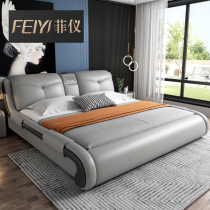 Real leather bed modern simple double bed master bed soft bed soft bed multi-function bed 1 5 m bed light luxury