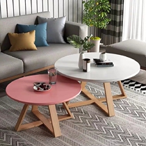ins wind round tea table macaron color net red Nordic wind solid wood short table Creative Coffee Mini small wooden table