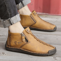 Tide Shoes 2021 New Fall Casual Leather Shoes Inner Heightening Mens Shoes 100 Hitch Genuine Leather High Help Shoes Martin boots Inn