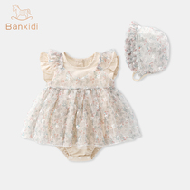 Baby Clothes Summer Dress Suit Slim Fit Newborn Female Baby Conjoined Clothes Full Moon Princess Khae Bag Fart Summer