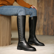 French retro British style 2021 early winter mature womens all-match boots Womens high tube knee-high knight boots genuine leather