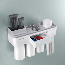 Toothbrush rack wall-mounted non-perforated toothbrush holder toilet rack Wall-type wash cup brush cup set