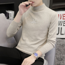 Winter semi-turtleneck sweater mens 2021 New Korean version of slim dress handsome middle collar embroidery knitted base shirt