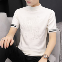 Spring and autumn short-sleeved sweater Tide mens half-high collar inside the base sweater half-sleeve T-shirt youth middle collar shirt