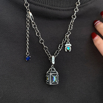 Xiaobao s925 sterling silver vintage three-dimensional skeleton dazzling zircon small box pendant womens singles pendant necklace silver jewelry