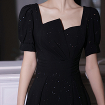 French evening dress womens banquet temperament light luxury niche high-end black thin long ladies senior dress