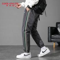 Down pants mens winter plus velvet padded pants tide Northeast students Young outdoor relaxed waist tooling winter