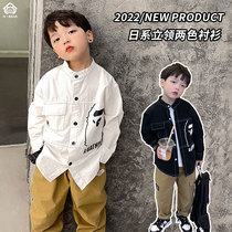 Boy overalls handsome collar shirt 2022 spring thinner day ensemble 100 lap college wind white long sleeve shirt tide
