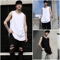 ROKIMO European and American high street style hole vest trendy men base loose white sleeveless T-shirt folded with waistcoat