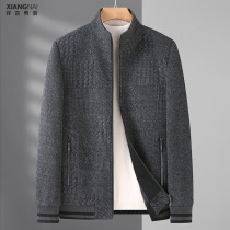 Middle-aged and elderly mens woolen jacket autumn winter jacket stand collar wool cashmere coat short dad autumn coat