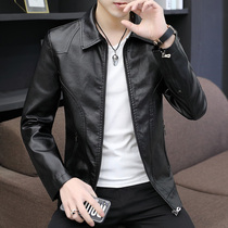 Mens leather jacket 2023 spring and autumn tops Korean style casual youth high-end mens clothing fit all-match leather jacket