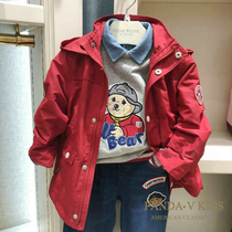 TW bear childrens clothing autumn boys windbreaker hooded childrens spring and autumn jacket red baby Foreign style jacket medium and long