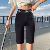Denim pants womens 2021 new summer five-point cycling pants denim shorts straight high waist slim five-point pants tide