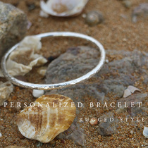 (Green Smoke)-handmade sterling silver bracelet female male 999 foot silver closed simple hammer face personality irregular customization
