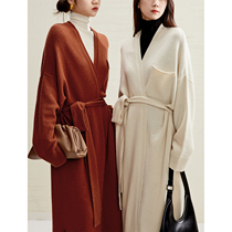 ZZ1011146 Alxa 100% fine cashmere minimalist bathrobe with open edge knitted long cashmere coat
