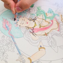 Manjusri Bodhisattva handmade painting line draft Buddhist painting gold filling color copying Buddha statue photo paper