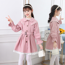 Girls windbreaker jacket spring and autumn 2022 new childrens Korean version of the mid-length foreign style fashionable medium and big childrens waist jacket