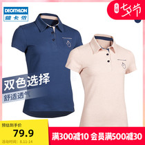 Decathlon Polo shirt Womens pure cotton sports T-shirt lapel short-sleeved slim pink equestrian shirt Summer IVG1