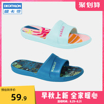  Decathlon childrens swimming slippers Swimming pool non-slip youth boys and girls outdoor word slippers printed IVL4