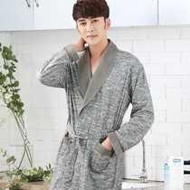 Nightgown men long sleeve spring cotton long full cotton pajamas autumn mens bathrobe plus fat increase mens spring and autumn