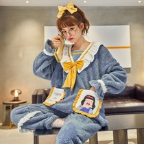 Winter coral velvet pajamas ladies thick plus velvet warm autumn winter sweet and lovely flannel winter home clothes