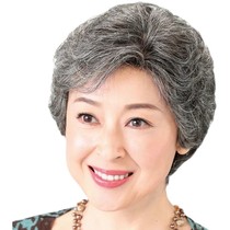 Wig lady short hair white grandmother middle-aged and elderly wig set real hair short curly hair Performance White wig hair set