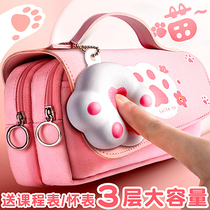 2021 net celebrity pencil case for primary school girls simple large-capacity multi-function stationery box 2020 new popular high-value cute girl heart pencil case junior high school double-layer stationery bag high sense