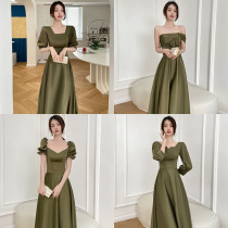 Bridesmaid 2021 new autumn satin size senior sense of temperament sister Group evening dress dress small man thin