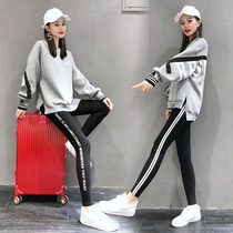 Fashion plus velvet sweater sports suit women autumn and winter 2021 New European tidal ocean air leggings casual two-piece set