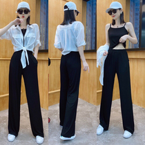 European goods wide leg pants sports suit womens summer 2021 new fashion Western style loose temperament sunscreen casual three-piece set