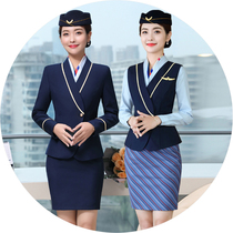 High-end stewardess uniform professional suit female fashion temperament hotel front desk high-speed rail crew jewelry sales overalls