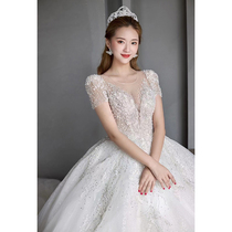 Bridal main wedding dress 2021 new temperament high-end luxury French V-neck starry sky big tail 2020 summer