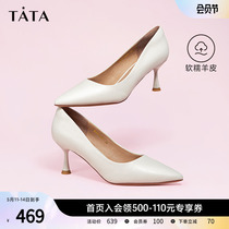 Tata he her sheep skin heels heels shoes female commuter work shoes 2023 Spring New XKF04AQ3