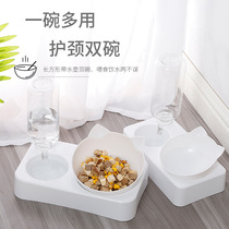 Dog Basin Dog Bowl cat bowl double bowl automatic drinking basin dog bowl cat water bowl anti-knock rice bowl pet supplies