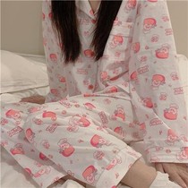 Spring and autumn Japanese long-sleeved student ins wind soft sister pajama suit female net red cartoon out Autumn home clothes