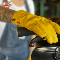 AMZ four seasons motorcycle leather retro gloves men and women riding motorcycle equipment sheepskin full finger protective gloves