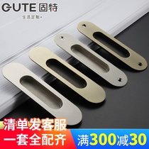 Solid-moving door pull-handle embedded inline-handle concealed style room door push Ramen wood door concealed in invisible