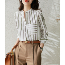Xiao Han Pavilion vertical stripe collar long sleeve cotton shirt female design sense minority summer thin CYC480205AG